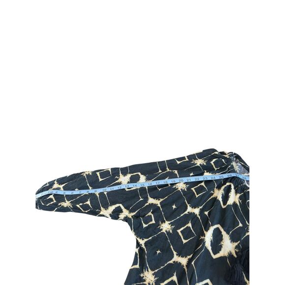 Sundance Blouse Black Tan Lightweight‎ Long Sleeve Boho Bohemian Tassel Small - Picture 11 of 12